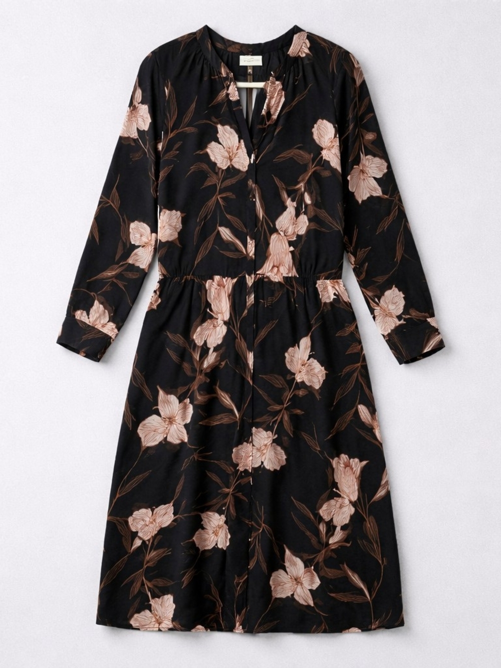 a new day Black Midi Dress with Pink Floral Print Sz. L - Picture 2 of 3